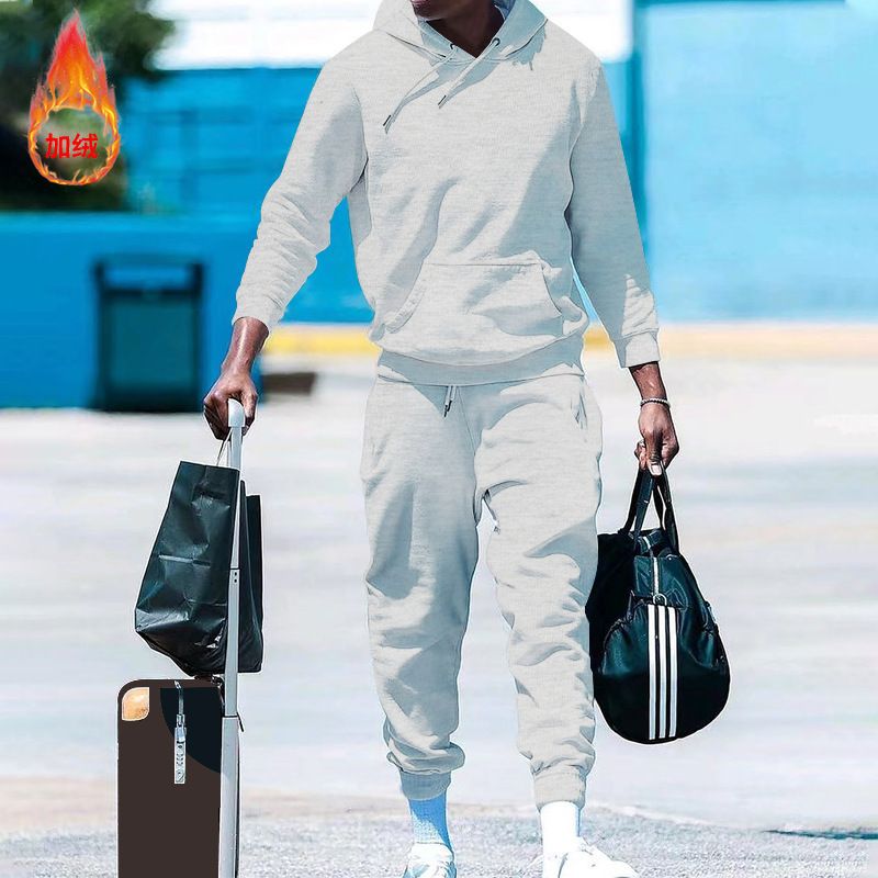 autumn winter men's sports 2 piece set 2023 new design fashion hooded and fleece men's casual suit Two-Piece Outfits