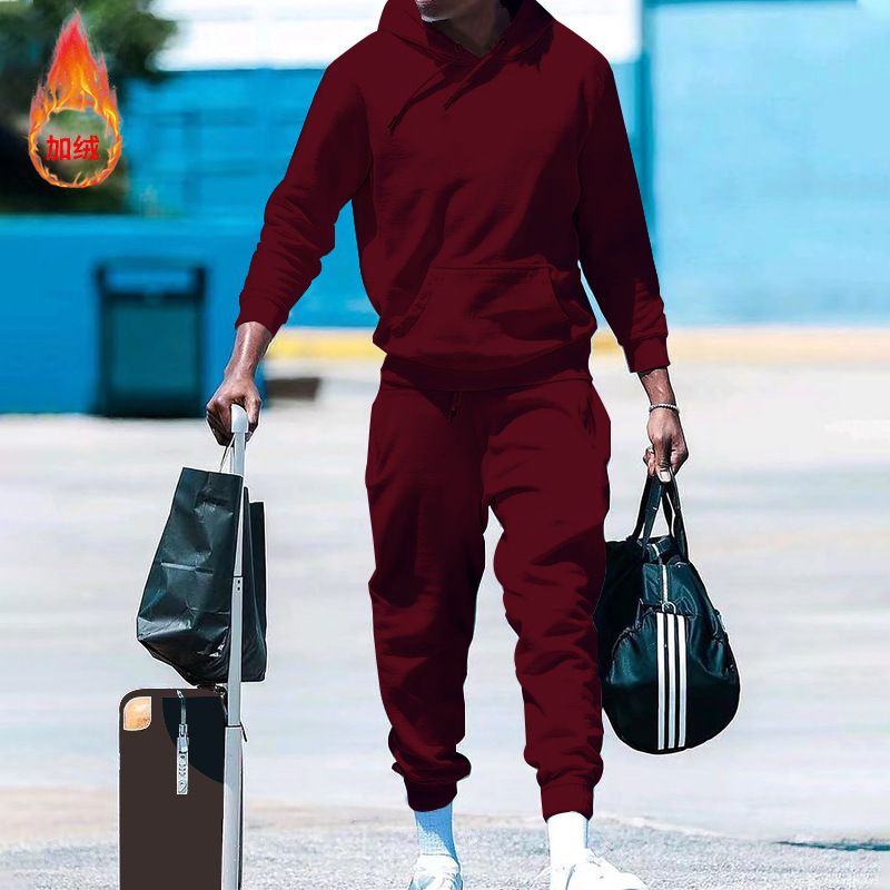 autumn winter men's sports 2 piece set 2023 new design fashion hooded and fleece men's casual suit Two-Piece Outfits