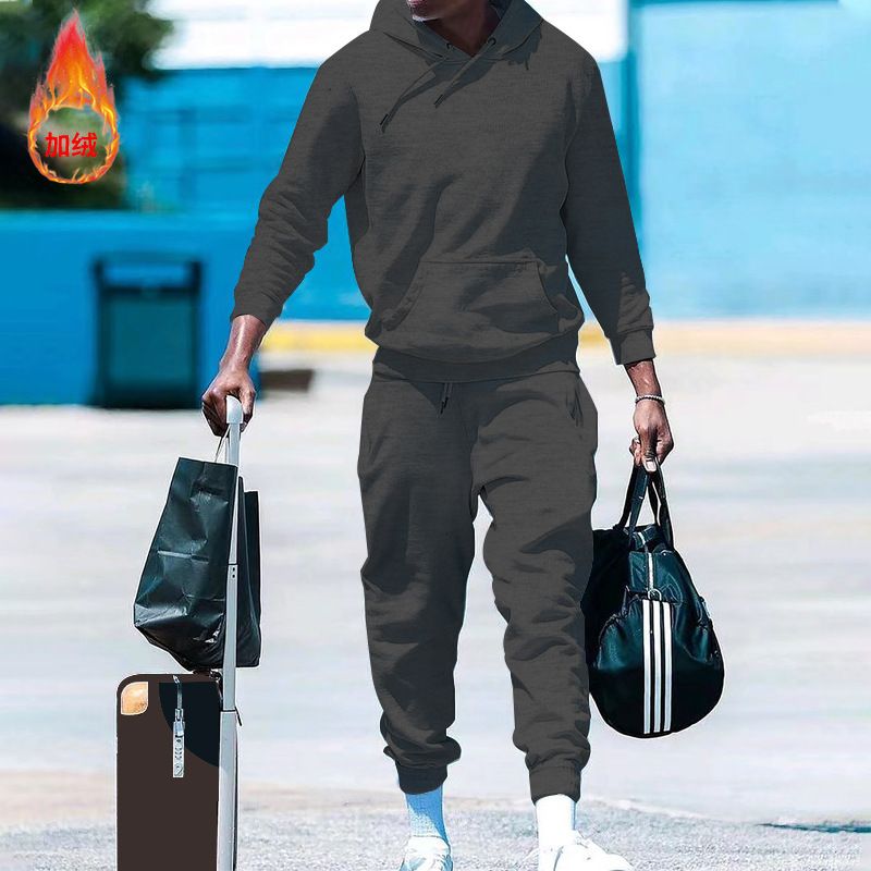 autumn winter men's sports 2 piece set 2023 new design fashion hooded and fleece men's casual suit Two-Piece Outfits