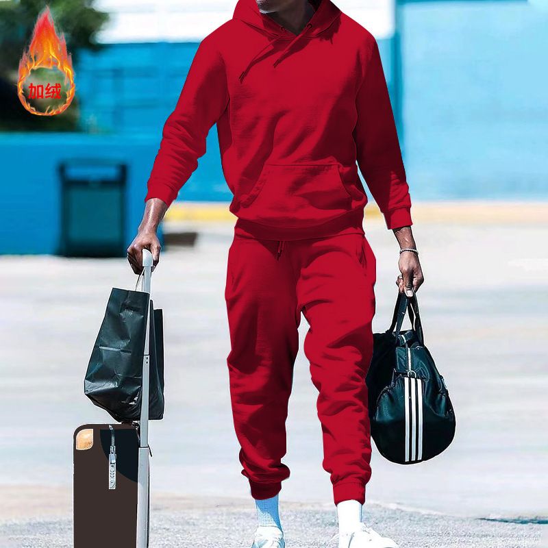 autumn winter men's sports 2 piece set 2023 new design fashion hooded and fleece men's casual suit Two-Piece Outfits