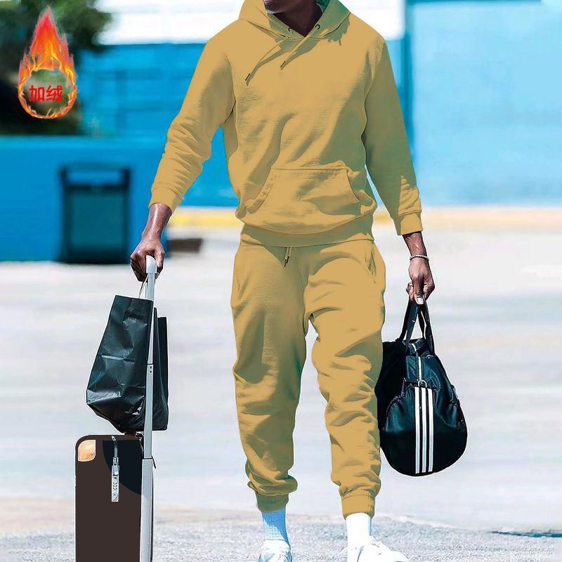 autumn winter men's sports 2 piece set 2023 new design fashion hooded and fleece men's casual suit Two-Piece Outfits