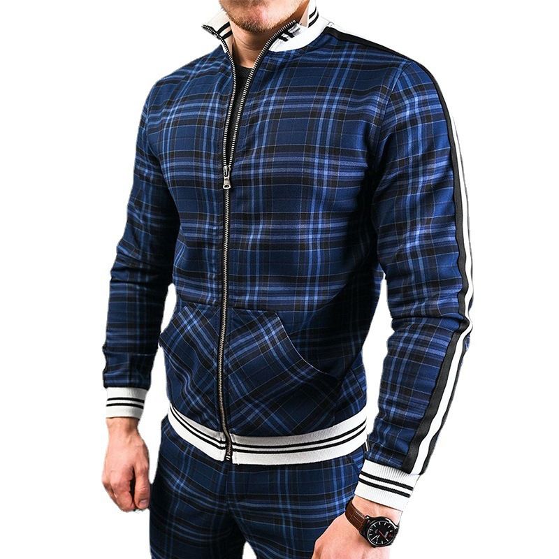 Plaid plus size hoodies zip up wind breaker sport tracksuit custom logo without pants jacket lightweight zip track suit for men Two-Piece Outfits