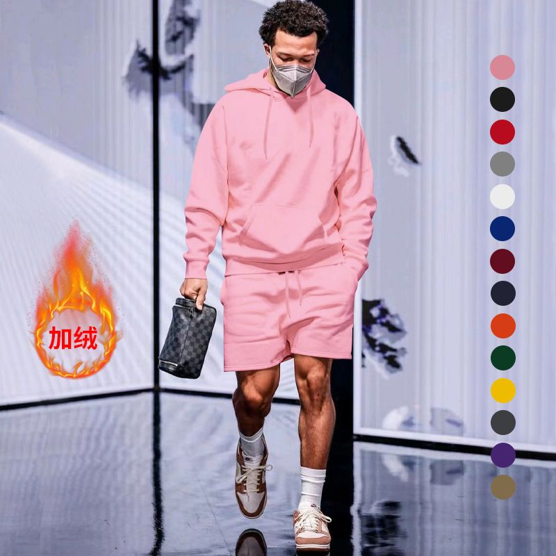 Custom Logo Printing Sport Hoodies Shorts Tracksuit Men Sportswear Blank Sweatshirt Sweatsuits 2 Piece Sets For Men Two-Piece Outfits