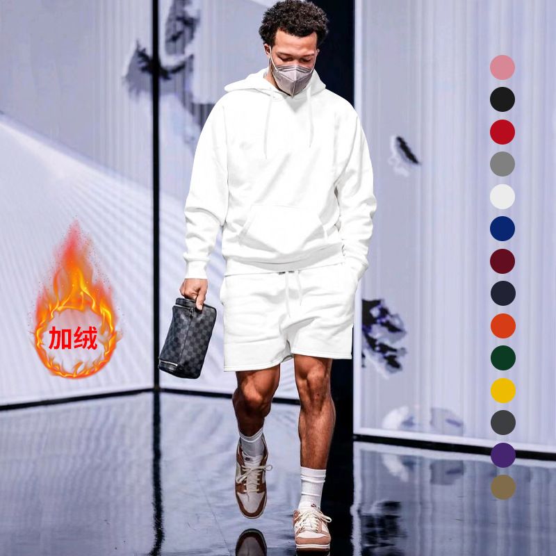 Custom Logo Printing Sport Hoodies Shorts Tracksuit Men Sportswear Blank Sweatshirt Sweatsuits 2 Piece Sets For Men Two-Piece Outfits