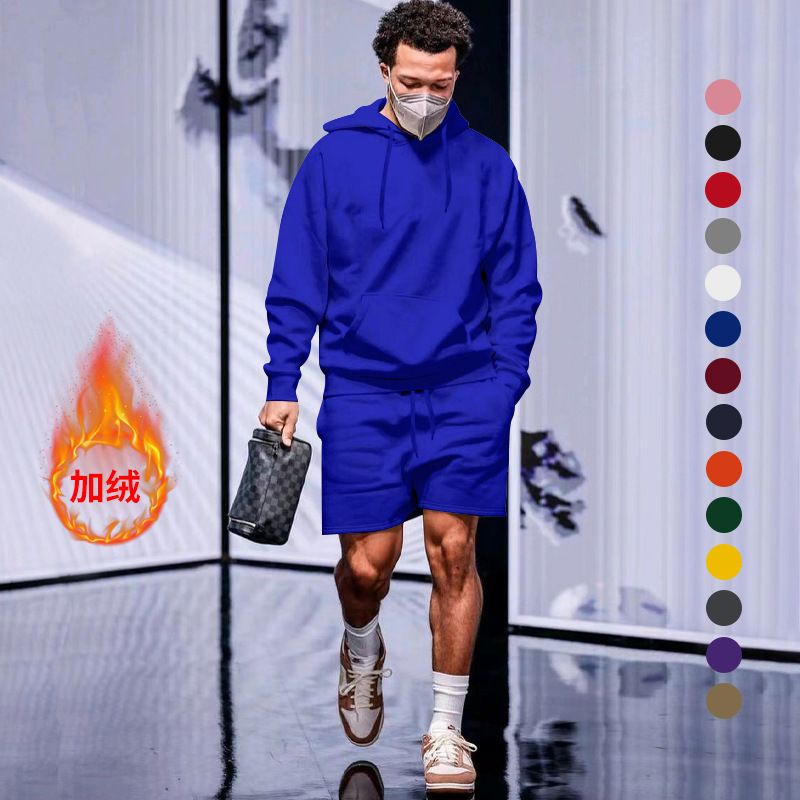 Custom Logo Printing Sport Hoodies Shorts Tracksuit Men Sportswear Blank Sweatshirt Sweatsuits 2 Piece Sets For Men Two-Piece Outfits