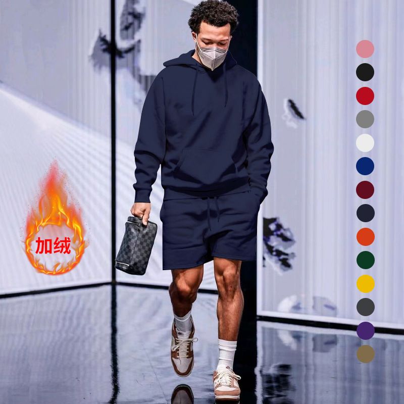 Custom Logo Printing Sport Hoodies Shorts Tracksuit Men Sportswear Blank Sweatshirt Sweatsuits 2 Piece Sets For Men Two-Piece Outfits