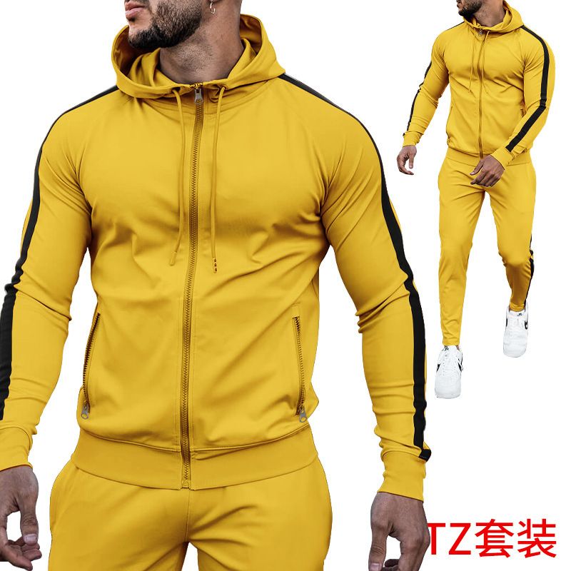 polyester Women's Men Solid Color Sport sublimation yellow hoodies zipper sweatshirt joggers sets training wear Two-Piece Outfits