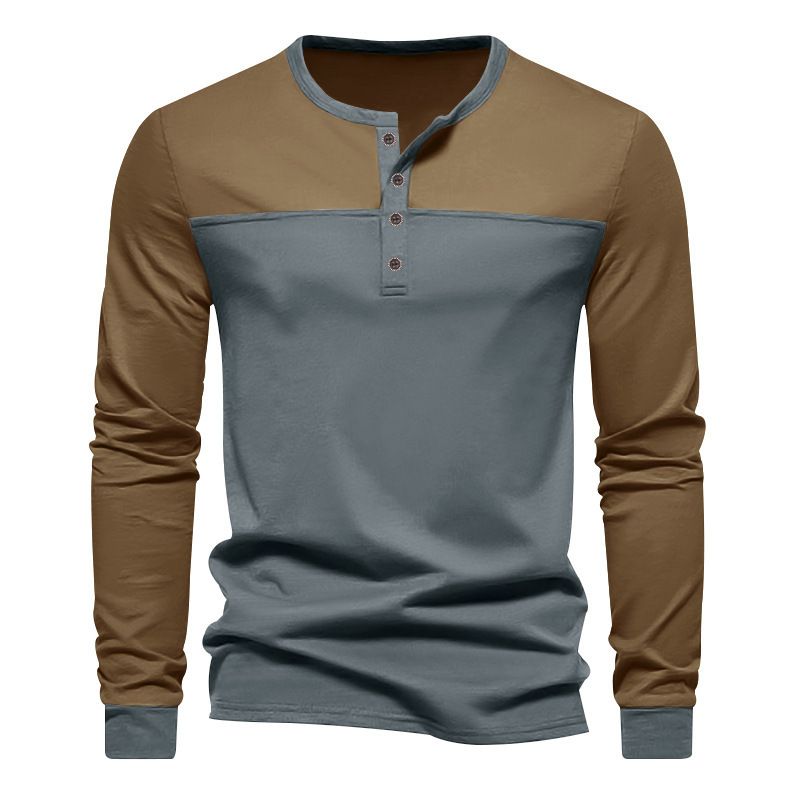New men's color matching round neck thin casual long sleeve T-shirt