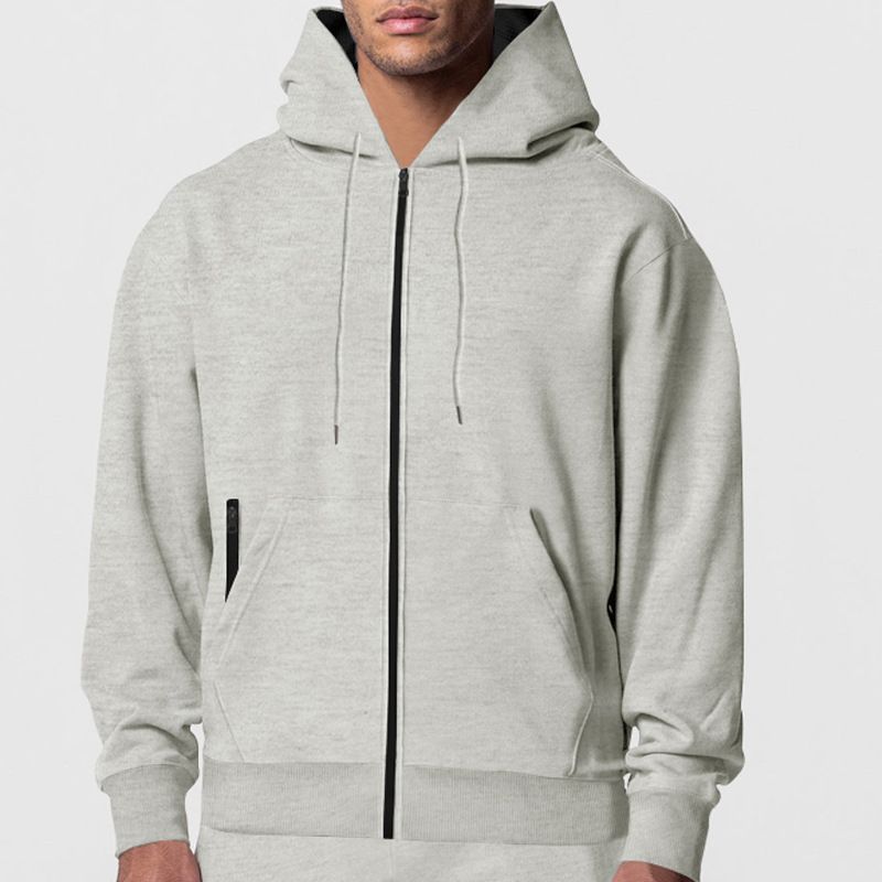 Men's Casual Cotton Polyester Pullover Hoodie with Custom Logo Zipper Design Loose Shoulder Collar Fleece  Sweatshirts