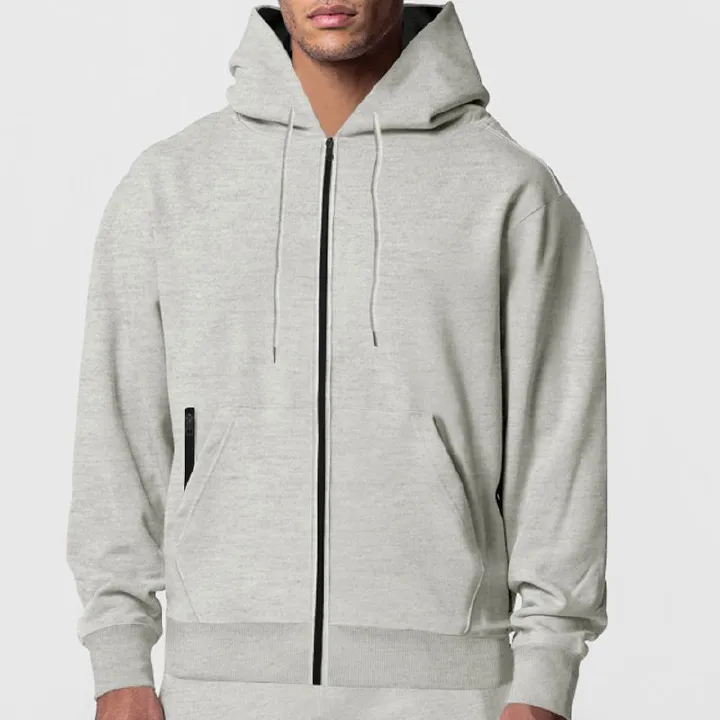 Men's Casual Cotton Polyester Pullover Hoodie with Custom Logo Zipper Design Loose Shoulder Collar Fleece  Sweatshirts