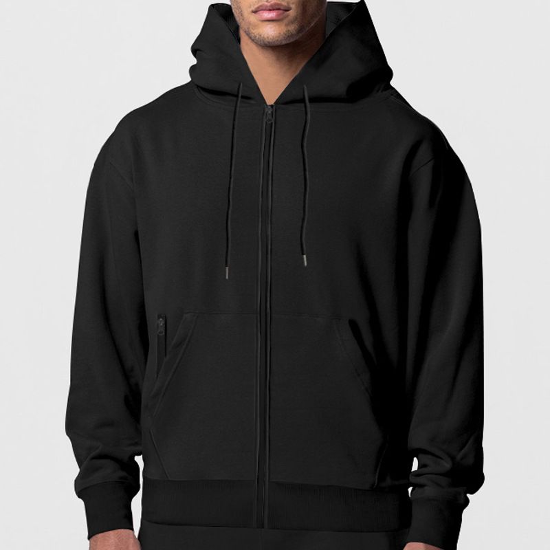 Men's Casual Cotton Polyester Pullover Hoodie with Custom Logo Zipper Design Loose Shoulder Collar Fleece  Sweatshirts