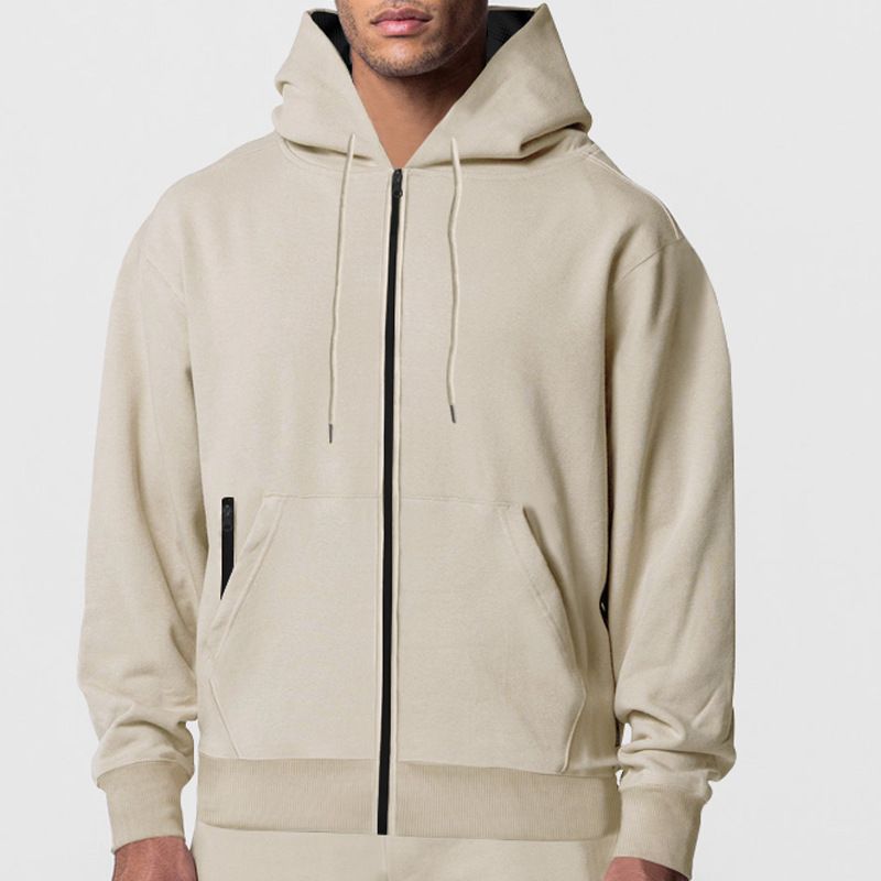 Men's Casual Cotton Polyester Pullover Hoodie with Custom Logo Zipper Design Loose Shoulder Collar Fleece  Sweatshirts