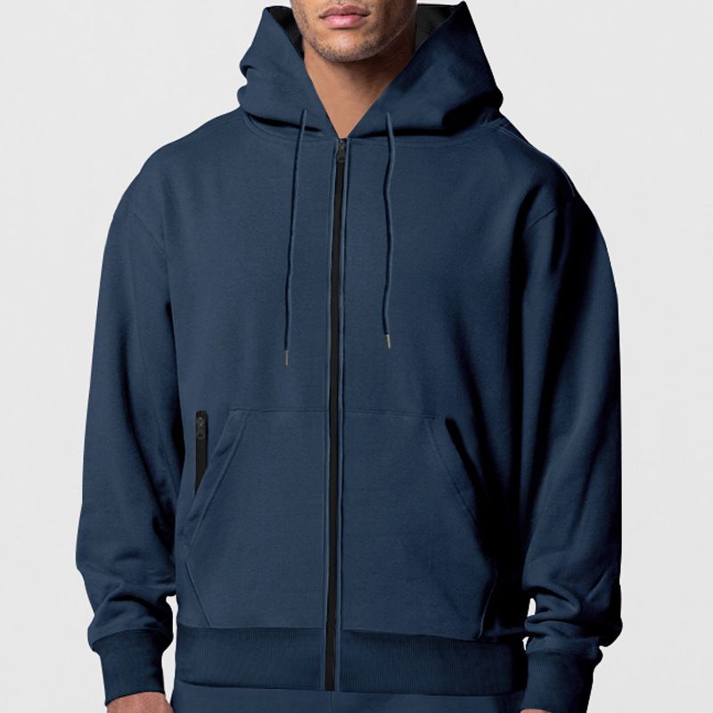 Men's Casual Cotton Polyester Pullover Hoodie with Custom Logo Zipper Design Loose Shoulder Collar Fleece  Sweatshirts