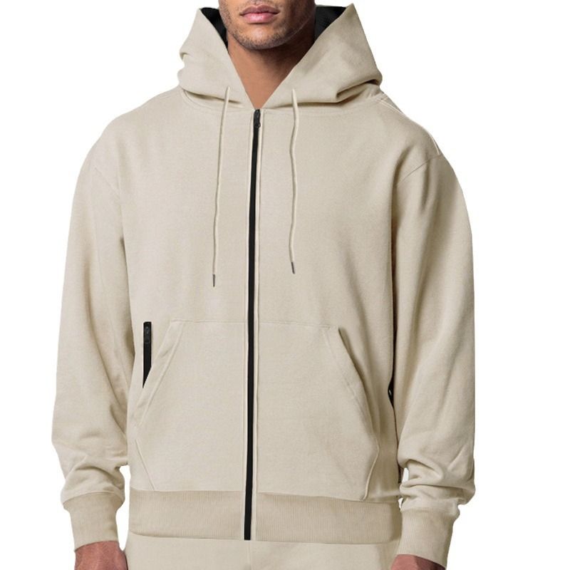 Men's Casual Cotton Polyester Pullover Hoodie with Custom Logo Zipper Design Loose Shoulder Collar Fleece  Sweatshirts