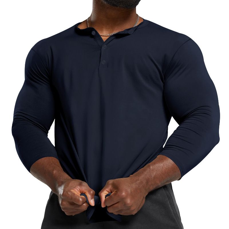 The Dark Custom Logo Men 3/4 Length Long Sleeve Henley Slim Fit Workout T Shirt Cotton Baseball Long Sleeve Men T-Shirts