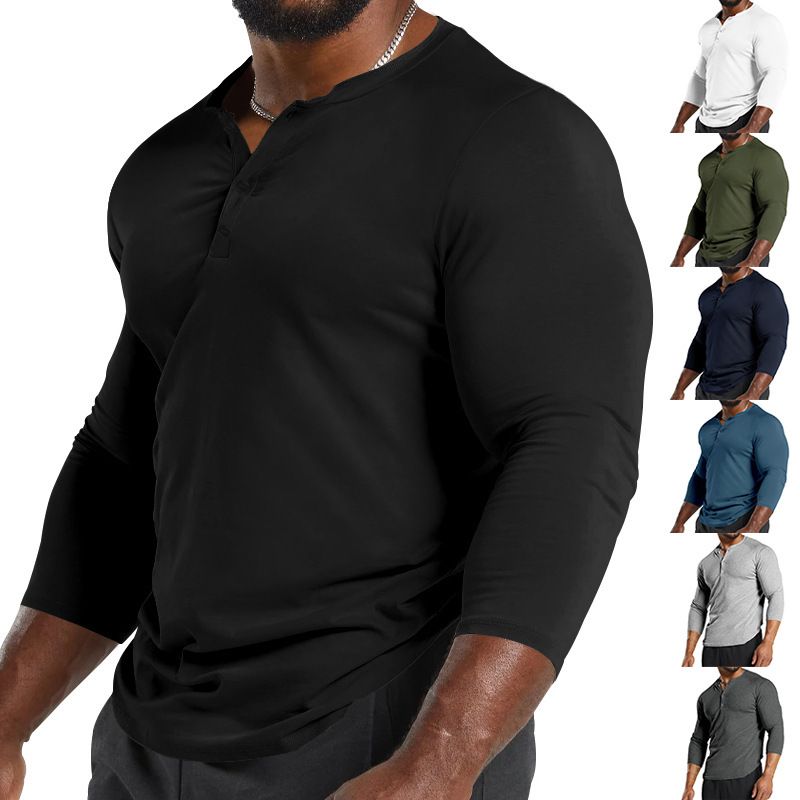 The Dark Custom Logo Men 3/4 Length Long Sleeve Henley Slim Fit Workout T Shirt Cotton Baseball Long Sleeve Men T-Shirts