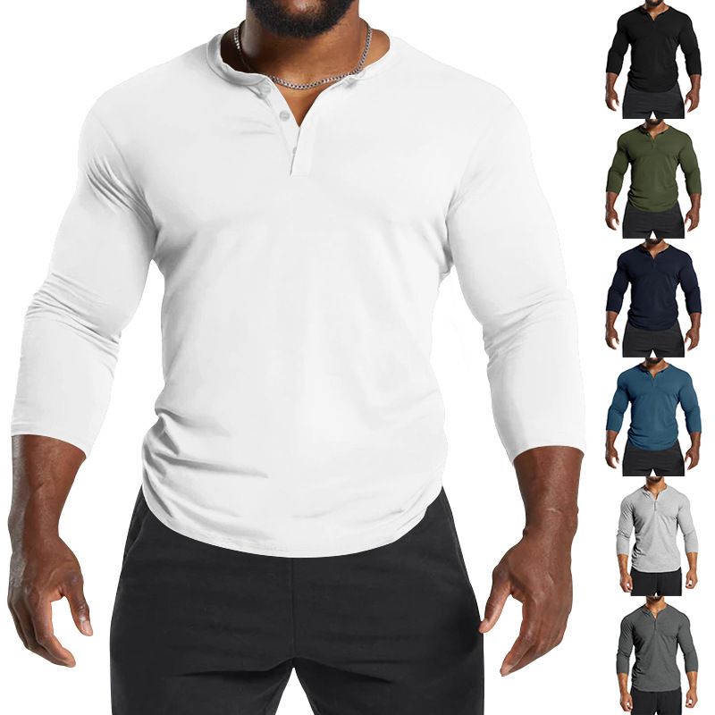 The Dark Custom Logo Men 3/4 Length Long Sleeve Henley Slim Fit Workout T Shirt Cotton Baseball Long Sleeve Men T-Shirts