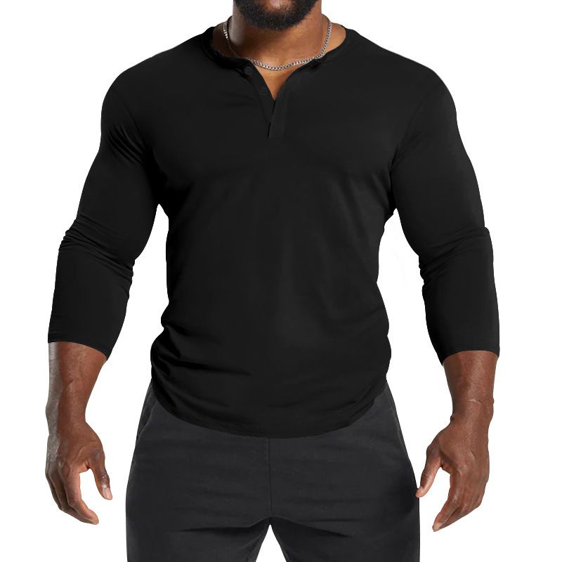 The Dark Custom Logo Men 3/4 Length Long Sleeve Henley Slim Fit Workout T Shirt Cotton Baseball Long Sleeve Men T-Shirts