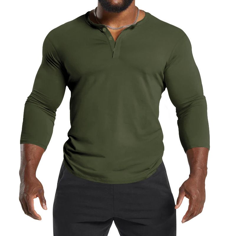 The Dark Custom Logo Men 3/4 Length Long Sleeve Henley Slim Fit Workout T Shirt Cotton Baseball Long Sleeve Men T-Shirts