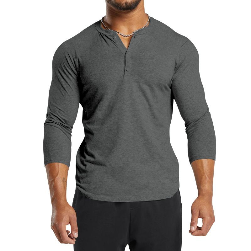 The Dark Custom Logo Men 3/4 Length Long Sleeve Henley Slim Fit Workout T Shirt Cotton Baseball Long Sleeve Men T-Shirts