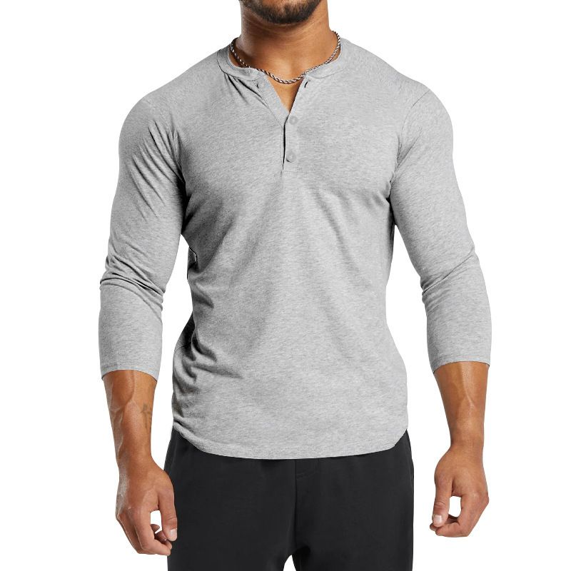 The Dark Custom Logo Men 3/4 Length Long Sleeve Henley Slim Fit Workout T Shirt Cotton Baseball Long Sleeve Men T-Shirts