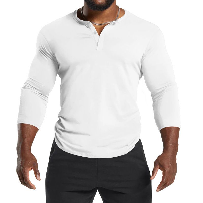 The Dark Custom Logo Men 3/4 Length Long Sleeve Henley Slim Fit Workout T Shirt Cotton Baseball Long Sleeve Men T-Shirts