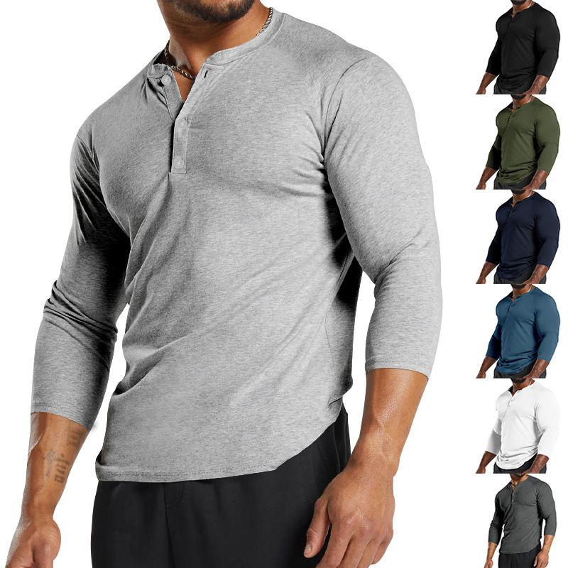 The Dark Custom Logo Men 3/4 Length Long Sleeve Henley Slim Fit Workout T Shirt Cotton Baseball Long Sleeve Men T-Shirts