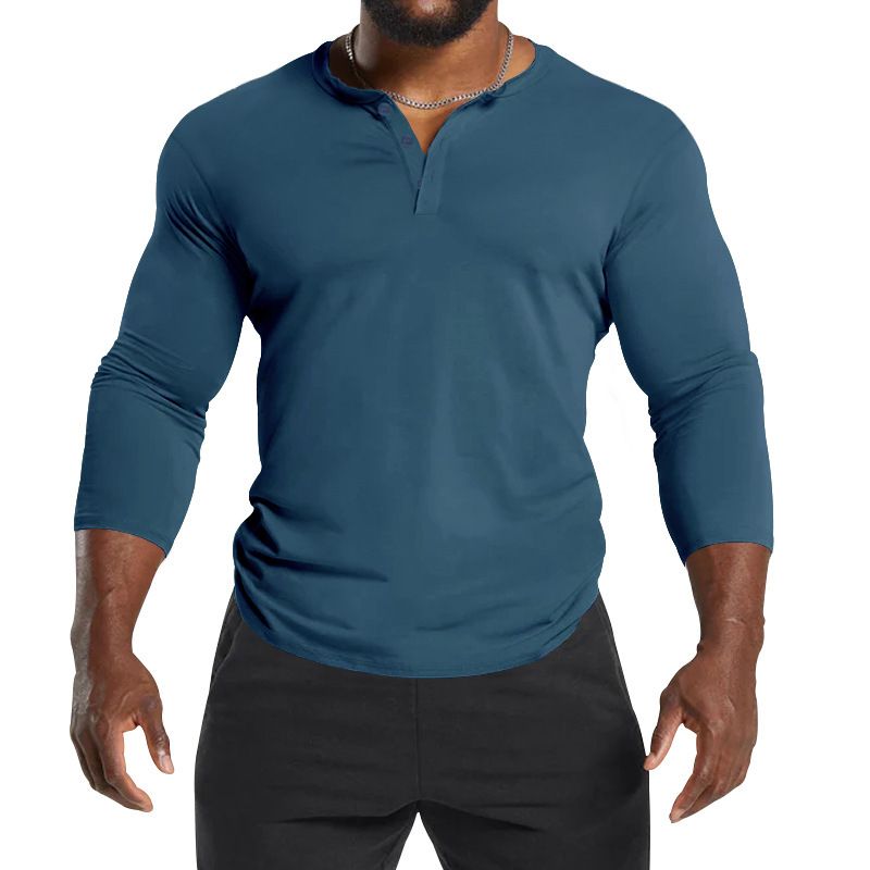 The Dark Custom Logo Men 3/4 Length Long Sleeve Henley Slim Fit Workout T Shirt Cotton Baseball Long Sleeve Men T-Shirts