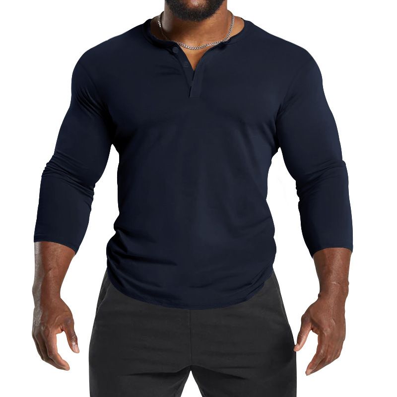 The Dark Custom Logo Men 3/4 Length Long Sleeve Henley Slim Fit Workout T Shirt Cotton Baseball Long Sleeve Men T-Shirts