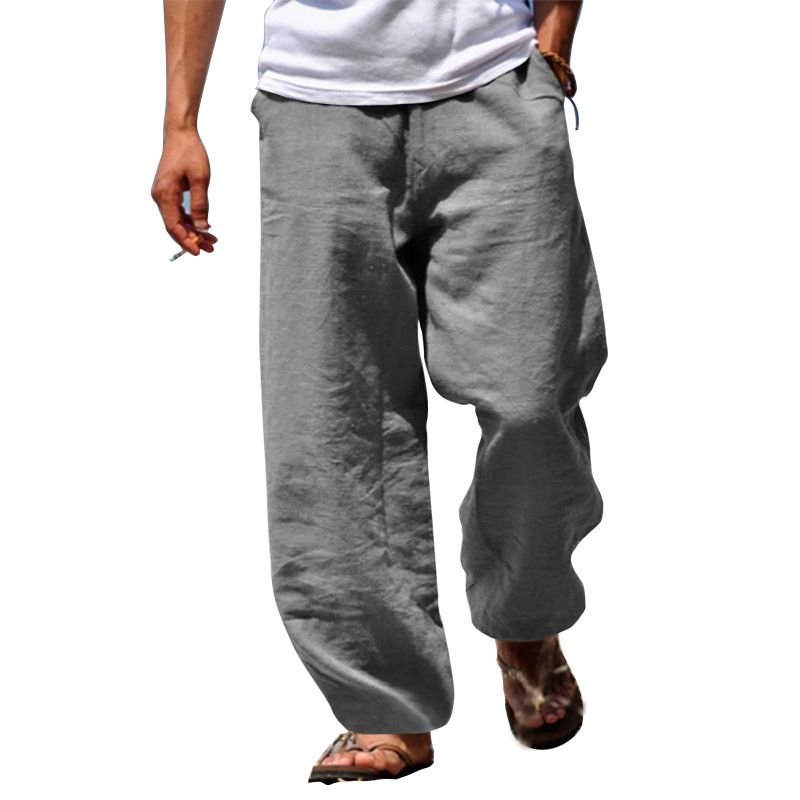 ervice High Quality Solid Color Casual Men pants Loose Fit Custom Designs blank Linen Pants for Men pants  Casual