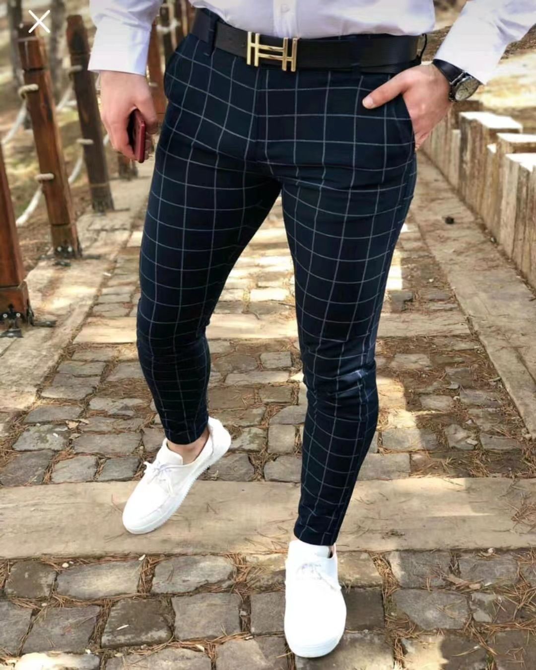 Casual Wear Male Brand Trousers for Men New Design Plaid Pencil Pants Casual
