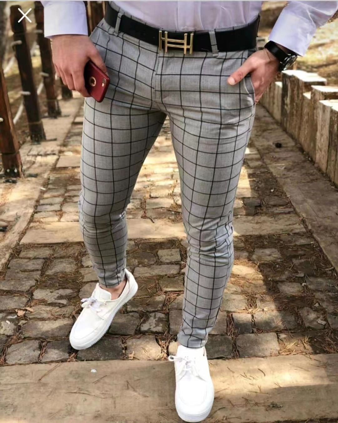 Casual Wear Male Brand Trousers for Men New Design Plaid Pencil Pants Casual