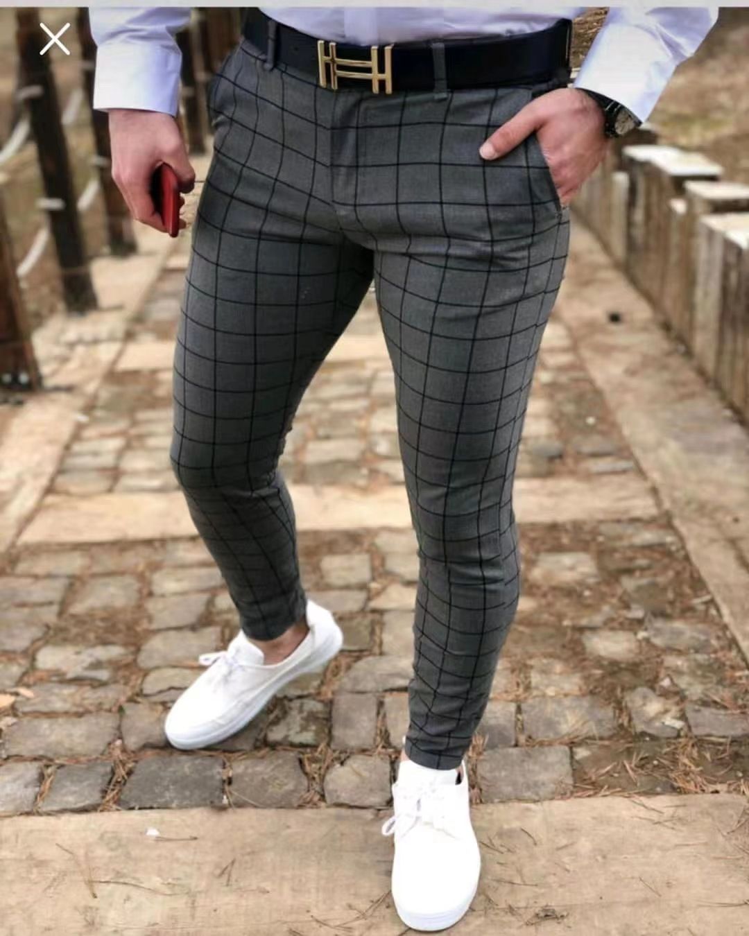 Casual Wear Male Brand Trousers for Men New Design Plaid Pencil Pants Casual