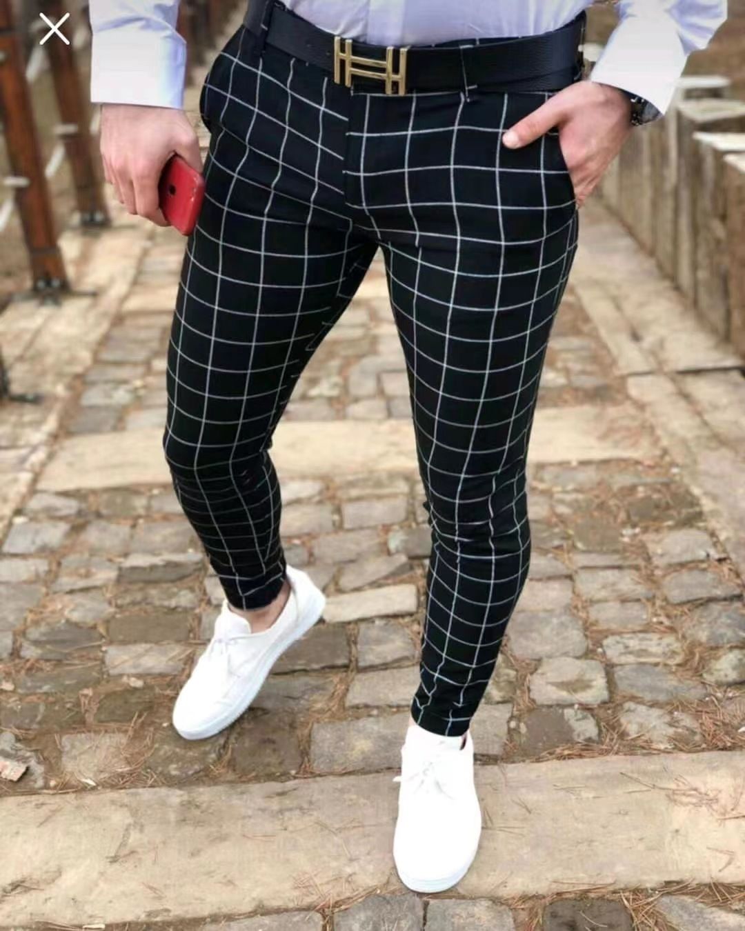 Casual Wear Male Brand Trousers for Men New Design Plaid Pencil Pants Casual