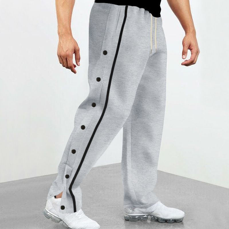 Custom Design Pants Autumn Winter Mens Fleece Joggers Sweatpants Side Buttons Double Split Ankle Drawstring Loose Running Pants Casual