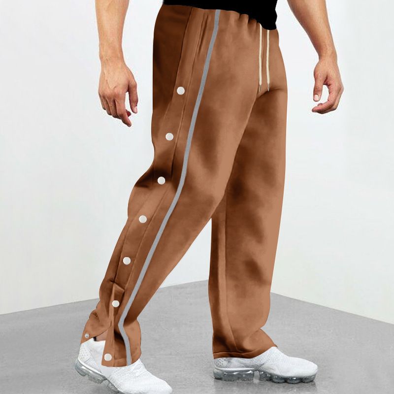 Custom Design Pants Autumn Winter Mens Fleece Joggers Sweatpants Side Buttons Double Split Ankle Drawstring Loose Running Pants Casual