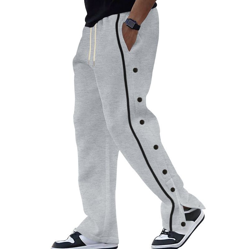 Custom Design Pants Autumn Winter Mens Fleece Joggers Sweatpants Side Buttons Double Split Ankle Drawstring Loose Running Pants Casual