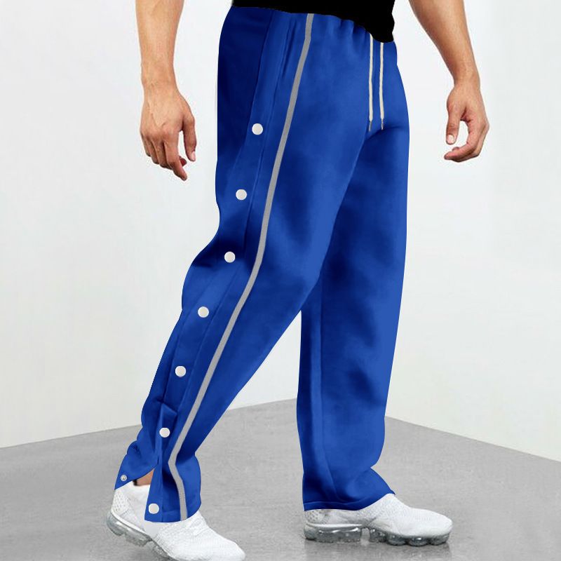 Custom Design Pants Autumn Winter Mens Fleece Joggers Sweatpants Side Buttons Double Split Ankle Drawstring Loose Running Pants Casual