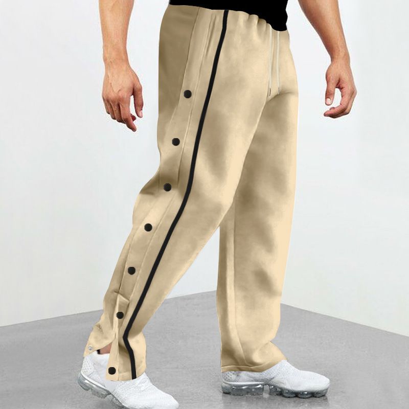 Custom Design Pants Autumn Winter Mens Fleece Joggers Sweatpants Side Buttons Double Split Ankle Drawstring Loose Running Pants Casual