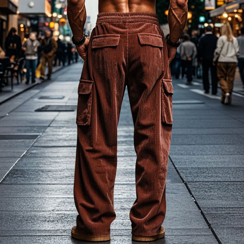 new luxury washed wide legs folds cargo trousers custom cotton vintage washed baggy men's pants Casual