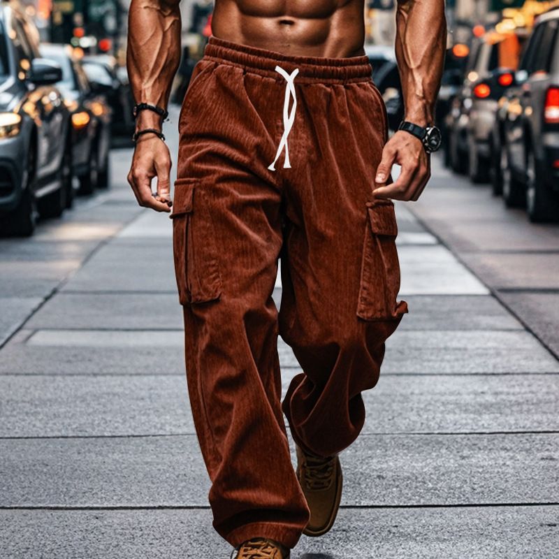 new luxury washed wide legs folds cargo trousers custom cotton vintage washed baggy men's pants Casual