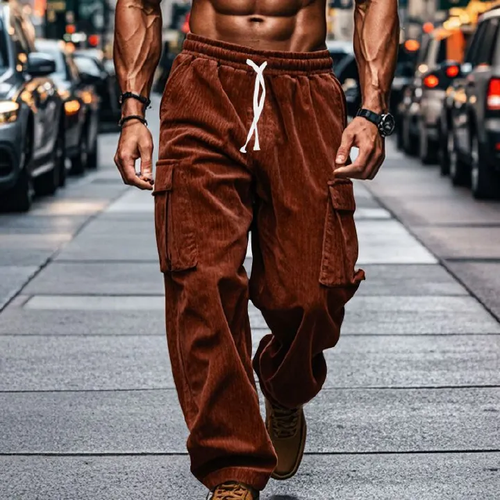 new luxury washed wide legs folds cargo trousers custom cotton vintage washed baggy men's pants Casual