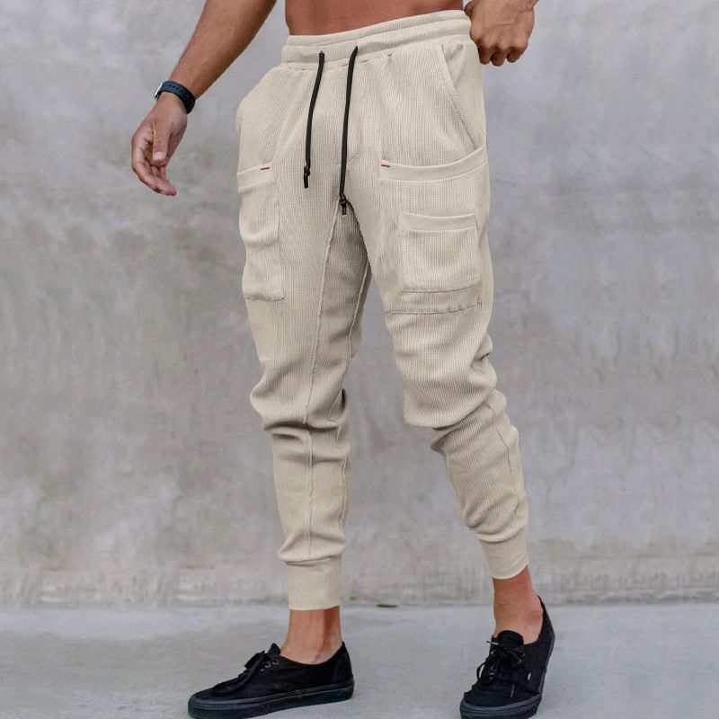New Arrival Custom Sport Workout Soft Waffle Fabric Pants Casual Side Pockets Lounge Sweatpants Jogger For Men Casual