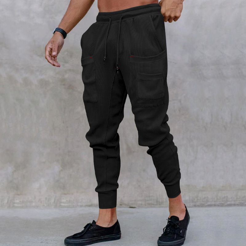 New Arrival Custom Sport Workout Soft Waffle Fabric Pants Casual Side Pockets Lounge Sweatpants Jogger For Men Casual
