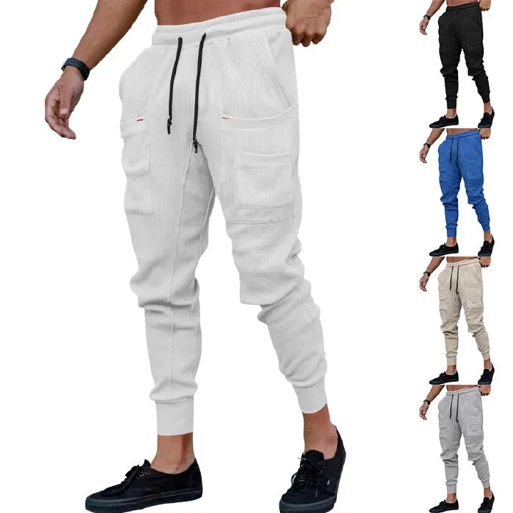 New Arrival Custom Sport Workout Soft Waffle Fabric Pants Casual Side Pockets Lounge Sweatpants Jogger For Men Casual