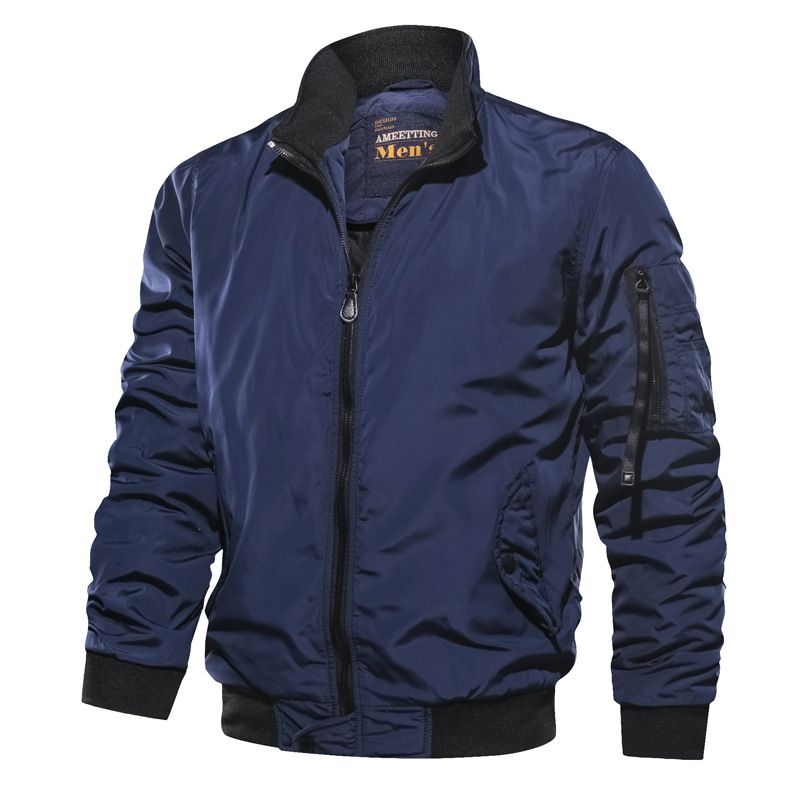 New Fashion Men Autumn Winter Lapel Stand Collar Solid Zipper Outdoor Plus Size Thicken Casual Tops Coat Flying Jacket