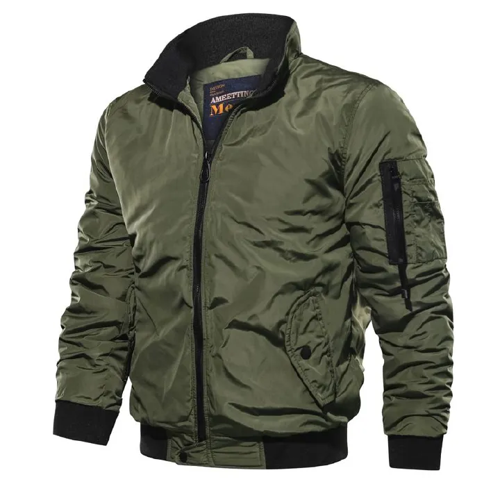New Fashion Men Autumn Winter Lapel Stand Collar Solid Zipper Outdoor Plus Size Thicken Casual Tops Coat Flying Jacket