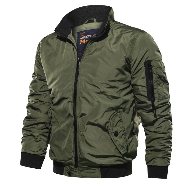New Fashion Men Autumn Winter Lapel Stand Collar Solid Zipper Outdoor Plus Size Thicken Casual Tops Coat Flying Jacket