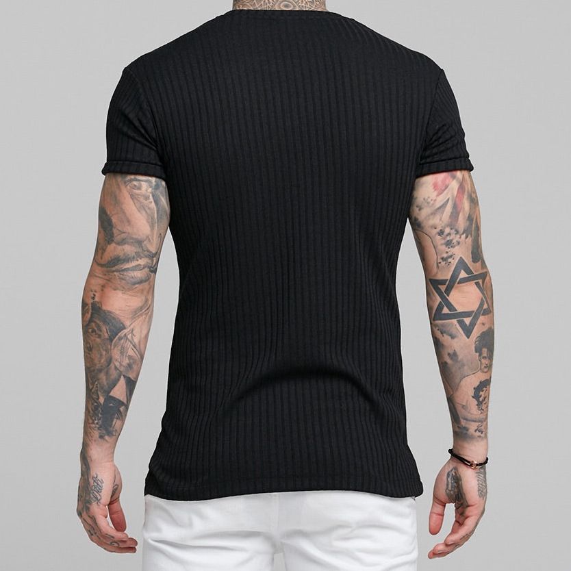 hot sell rib fabric cotton spandex t-shirt elastic sports wear t shirt custom logo muscle show t shirt for men T-Shirts