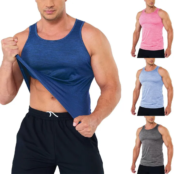 Wholesale Price Solid Crew-Neck  Polyester Casual Muscle Tank Tops Vest for Mens Clothing Plus Size T-Shirts